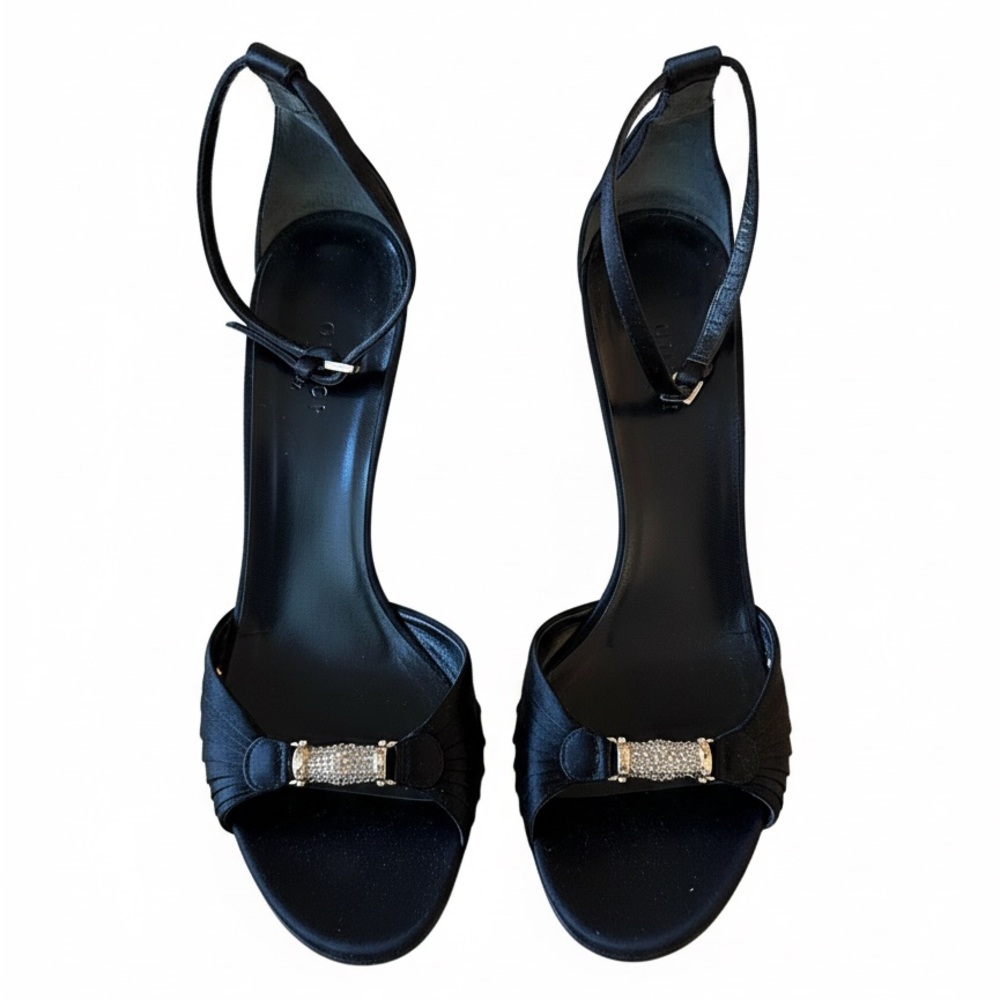 Gucci Black Satin Crystal Bamboo Evening Sandals – Size 7B (with Original Box)
